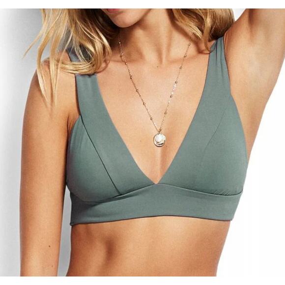 NEW Seafolly Active Banded‎ Tri Bikini Top Bra Olive Leaf Green Size 2 - Picture 1 of 7